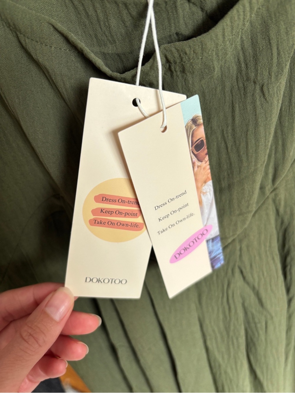 Olive Green Women's Button-Strap Wide Leg Jumper - Picture 6 of 6